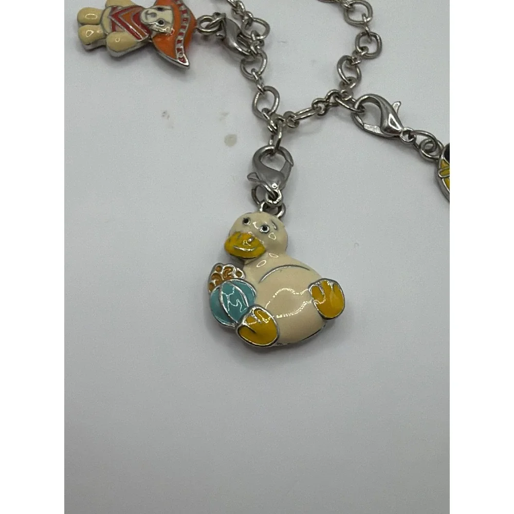 Webkinz Charm Bracelet Kids Silver Enamel Chihuahua Poncho Ms Birdy Duckling